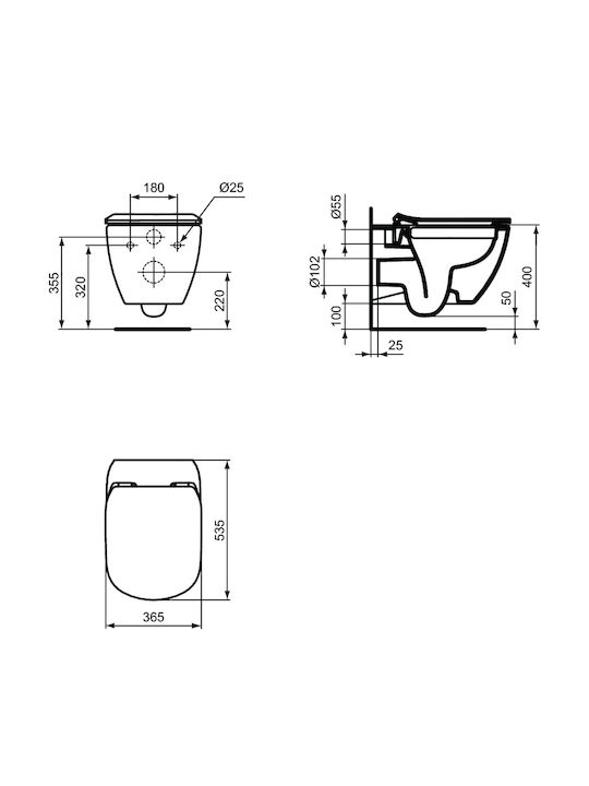 Ideal Standard Tesi 01 Wandhängende Toilette Randlos mit Deckel Sanftes Schließen Weiße