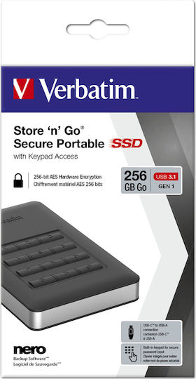 Verbatim Store 'n' Go Secure with Keypad Access USB 3.1 / USB-C Εξωτερικός SSD 256GB 2.5" Μαύρο