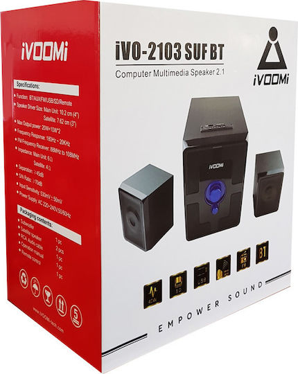 iVOOMi iVO-2103 Ασύρματα Ηχεία Υπολογιστή 2.1 με Bluetooth και Ισχύ 40W σε Μαύρο Χρώμα