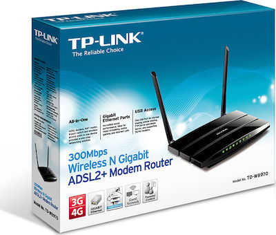 TP-LINK TD-W8970 v3 v3 ADSL2+ Wireless Modem Router Wi-Fi 4 cu 4 Porturi Gigabit Ethernet