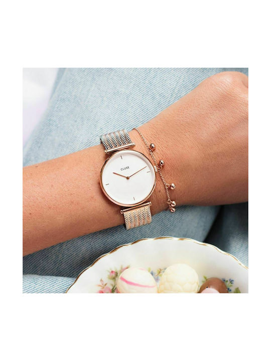 Cluse Triomphe Rose Gold Bicolour Mesh Watch with Pink Gold Metal Bracelet