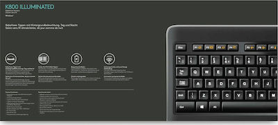 Logitech Wireless Illuminated Keyboard K800 Πληκτρολόγιο Αγγλικό UK