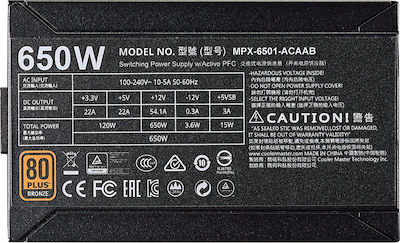 CoolerMaster MWE 650W Power Supply Full Wired 80 Plus Bronze