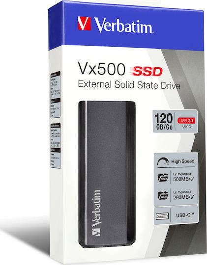 Verbatim Vx500 USB 3.1 / USB-C External M.2 SSD 120GB Gray