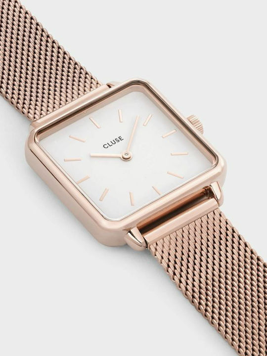 La Garconne Rose Gold Mesh White Womens Watch 28.5mm Battery with Pink Gold Stainless Steel Bracelet