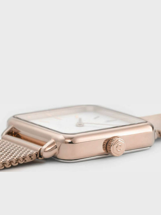 La Garconne Rose Gold Mesh White Womens Watch 28.5mm Battery with Pink Gold Stainless Steel Bracelet
