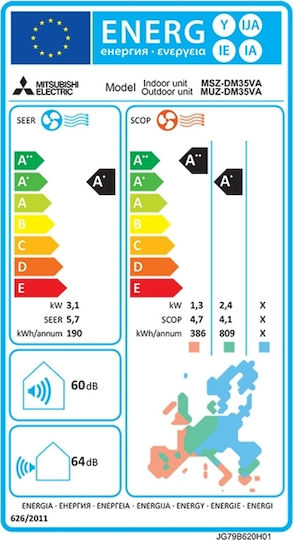 Mitsubishi Electric MSZ-DM Κλιματιστικό Inverter 12000 BTU A+/A+ με Φίλτρο Silver-ionized