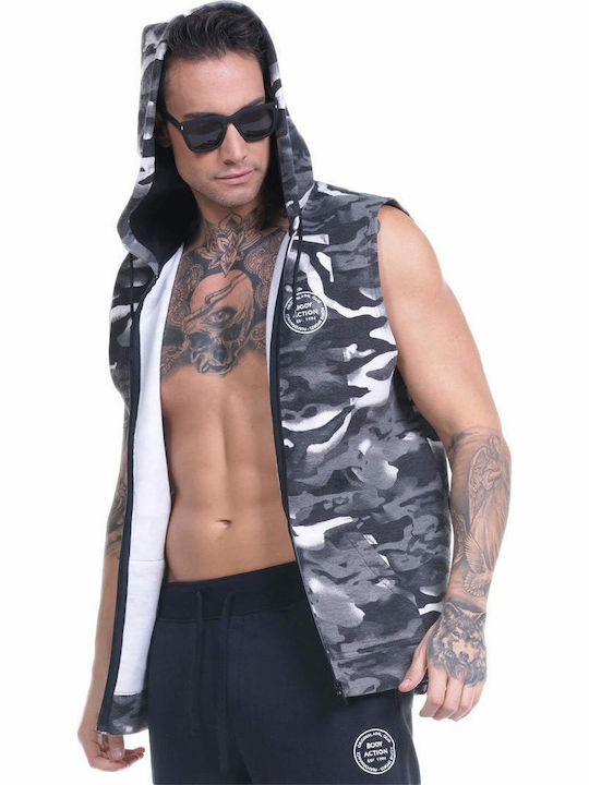 Body Action Men's Sweatshirt Jacket with Hood and Pockets Gray