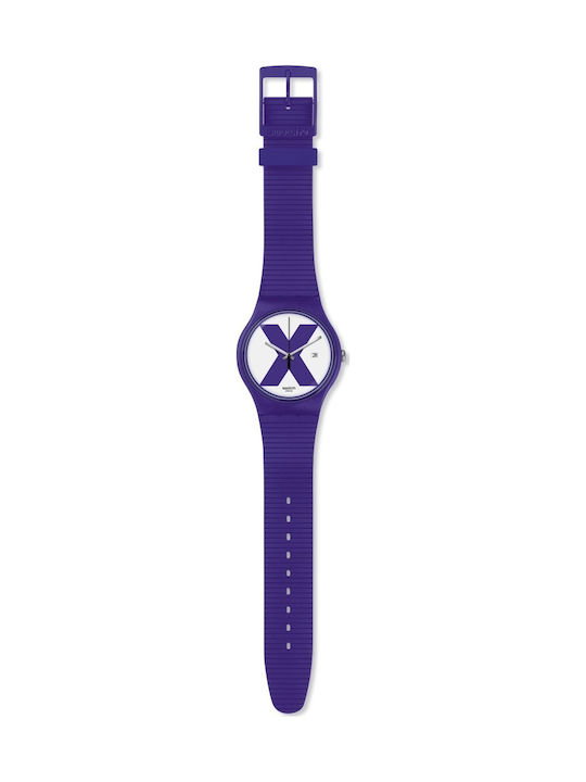 Swatch XX RATED Uhr mit Lila Kautschukarmband