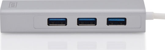 Digitus Hub USB 3 Porturi USB 3.0 cu Conectare USB-C Ethernet Argintiu
