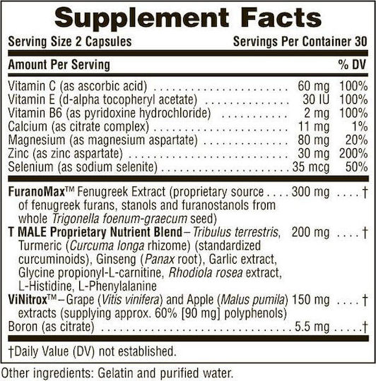 Nature's Plus T-Male Supplement for Libido & Testosterone Enhancement 60 Capsules