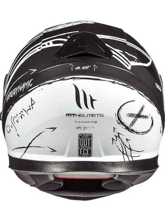 MT Thunder 3 SV Board Matt Black/White Κράνος Μηχανής Full Face 1450gr με Sunvisor