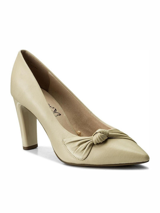 Leder Spitze Zehe Pumps Beige