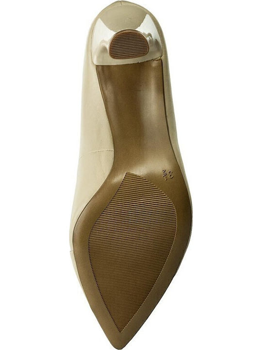 Leder Spitze Zehe Pumps Beige