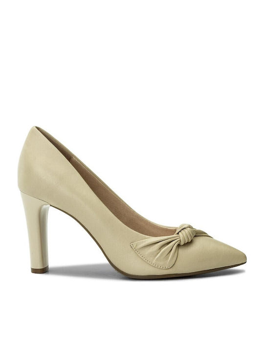 Leder Spitze Zehe Pumps Beige