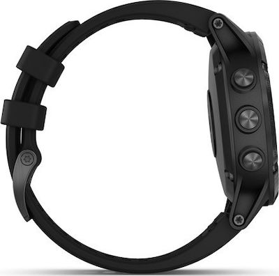 Garmin Fenix 5 Plus Stainless Steel 47mm Αδιάβροχο Smartwatch με Παλμογράφο (Μαύρο)