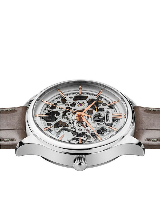 Ingersoll Vickers Automatic Γυναικείο Ρολόι 38mm Αυτόματο με Καφέ Δερμάτινο Λουράκι