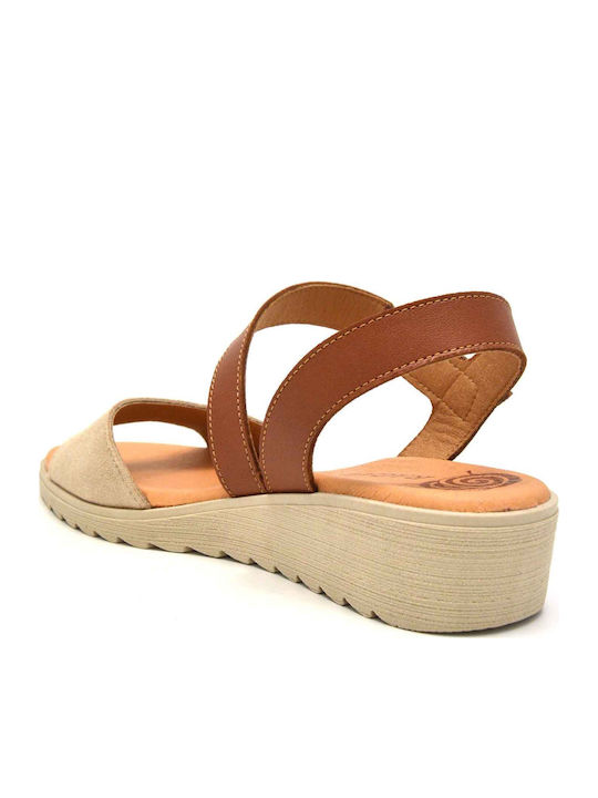 Women's Leather Ankle Strap Platforms Tan/beige