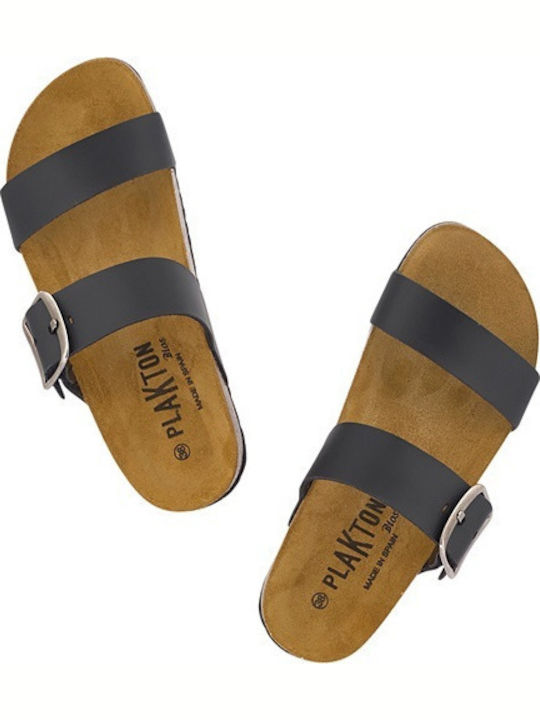 Leather Women's Flat Sandals Anatomic Flatforms in Black Color