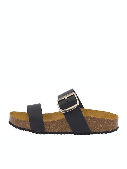 Leather Women's Flat Sandals Anatomic Flatforms in Black Color