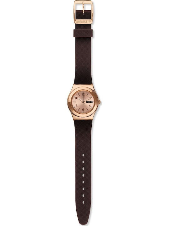 Swatch Brownee Кварцов часовник с каучукова каишка Swatch Brownee Кварцов часовник с каучукова каишка