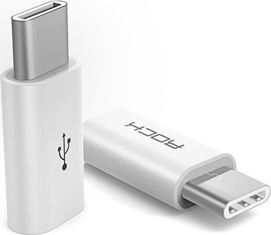 Rock Μετατροπέας USB-C male σε micro USB female Λευκό 1τμχ