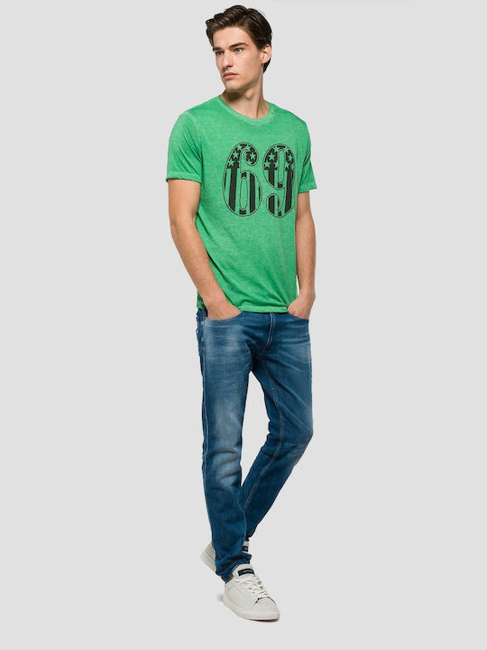 Replay Printed Crewneck Men's Short Sleeve T-shirt Green