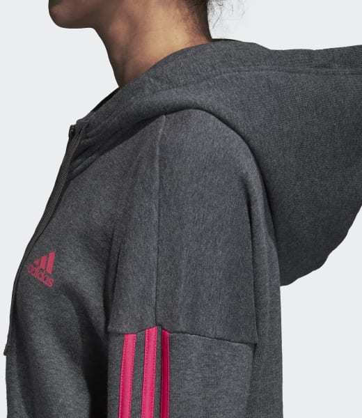 adidas essentials 3 stripe full zip hoodie