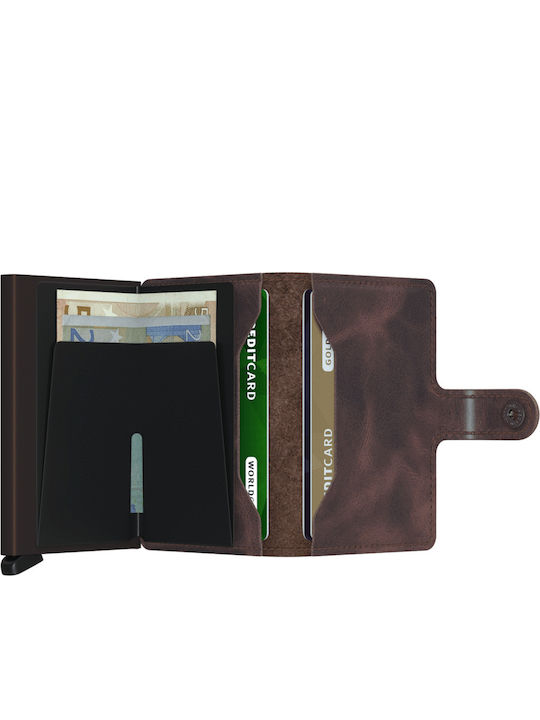 Miniwallet Vintage Δερμάτινο Ανδρικό Πορτοφόλι Καρτών με RFID και Μηχανισμό Slide Καφέ