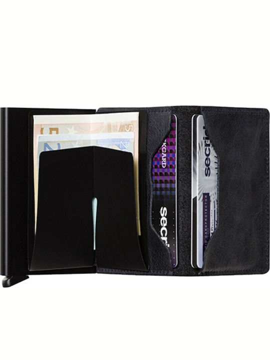 Slimwallet Vintage Leather Men's Wallet Cards with RFID and Slide Mechanism Black