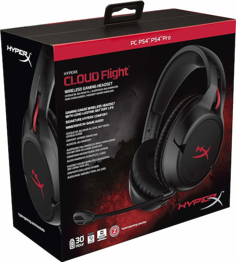 HyperX Cloud Flight Ασύρματο Over Ear Gaming Headset με σύνδεση 3.5mm / USB Κόκκινο