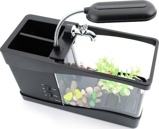 Mini ενυδρείο Μολυβοθήκη with Ρολόι Fish Aquarium Capacity 1.3lt with Lighting, Circulator and 24x10x14.5cm Black