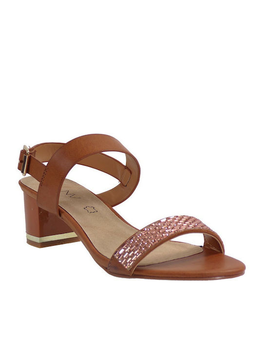 Envie Shoes Women's Sandals V64-07813 Tabac Brown with Chunky Medium Heel