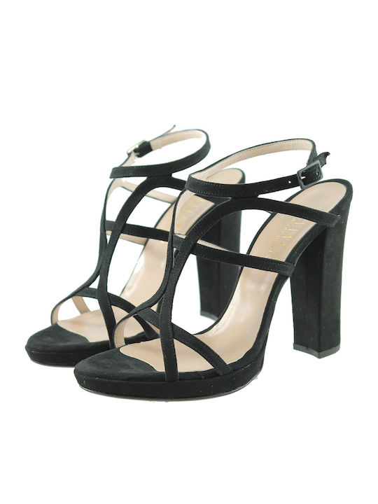 Ellen Suede Women's Sandals W Black with Chunky High Heel