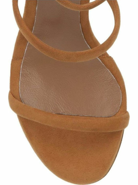 Sante Suede Women's Sandals Brown with Thin High Heel