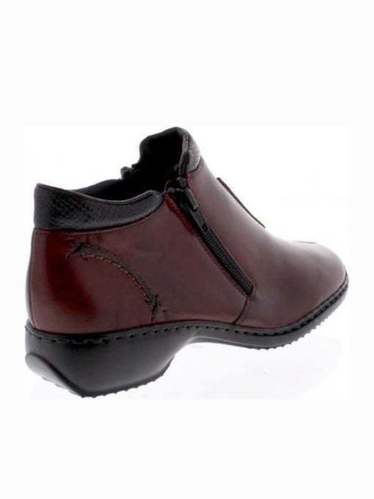 Rieker Leather Women's Ankle Boots with Fur Burgundy