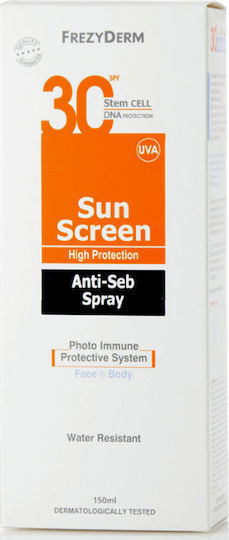 Frezyderm Sun Screen Anti-Seb Loțiune Solară Rezistentă la Apă pentru Față și Corp SPF30 sub Formă de Spray 150ml