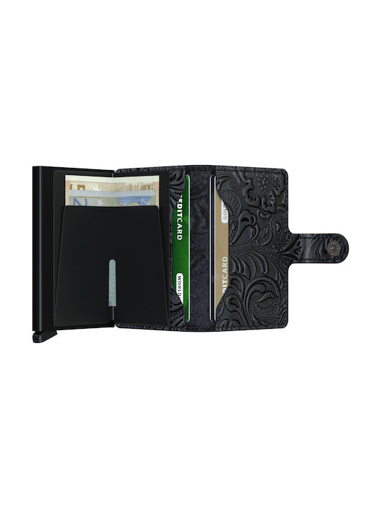 Secrid Miniwallet Ornament Δερμάτινο Ανδρικό Πορτοφόλι Καρτών με RFID και Μηχανισμό Slide Μαύρο