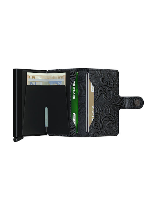 Secrid Miniwallet Ornament Piele Portofel bărbați Cărți cu RFID și mecanism de glisare Negru