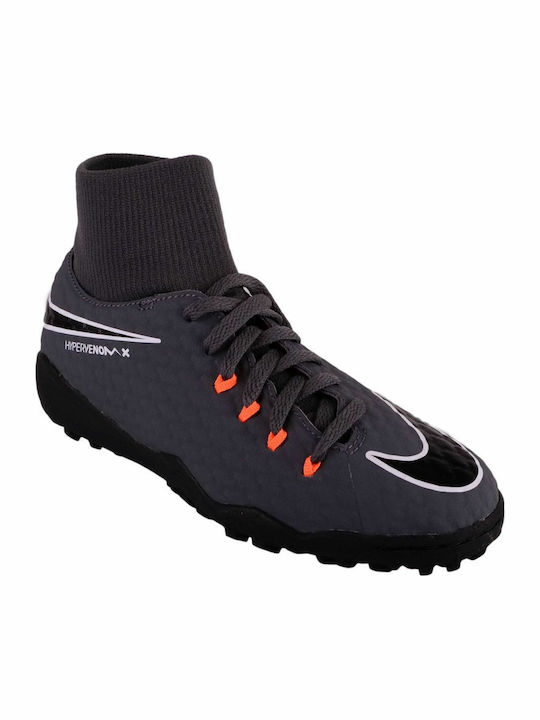 Παιδικά Ποδοσφαιρικά Παπούτσια Ψηλά Hypervenom PhantomX 3 Academy DF με Σχάρα και Καλτσάκι Γκρι