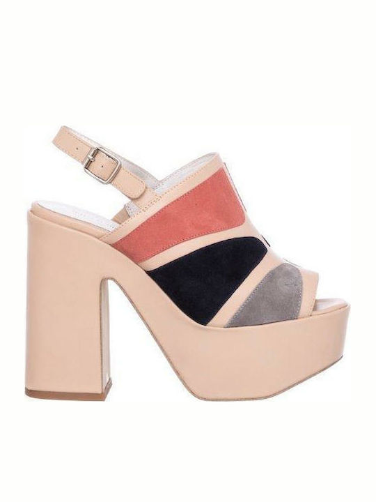 Jeffrey Campbell Platform Suede Women's Sandals Syesha Multicolour with Chunky High Heel