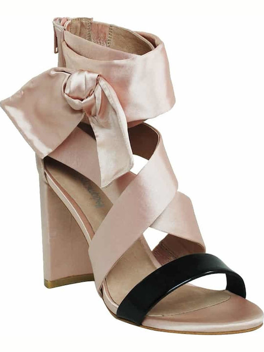 Jeffrey Campbell Fabric Women's Sandals Pink with Chunky High Heel