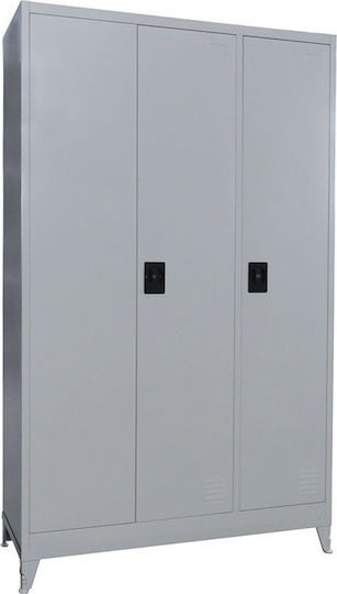 Three-Door Galvanized Metal Cabinet with Locking Capability with Divider & 5 Shelves 115x45x191 cm