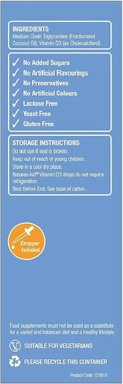 Natures Aid Vitamin D3 for kids Βιταμίνη για Ενίσχυση του Ανοσοποιητικού & την Υγεία των Οστών 400iu 50ml