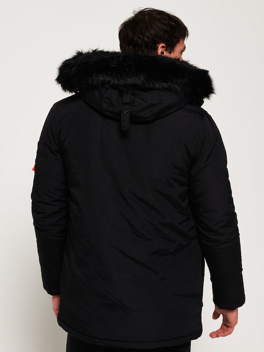 Superdry Everest Herren Winter Jacke Parka Schwarz