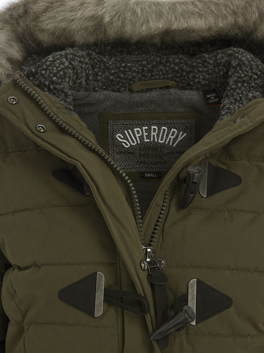 Toggle Women's Long Puffer Jacket for Winter with Hood Khaki