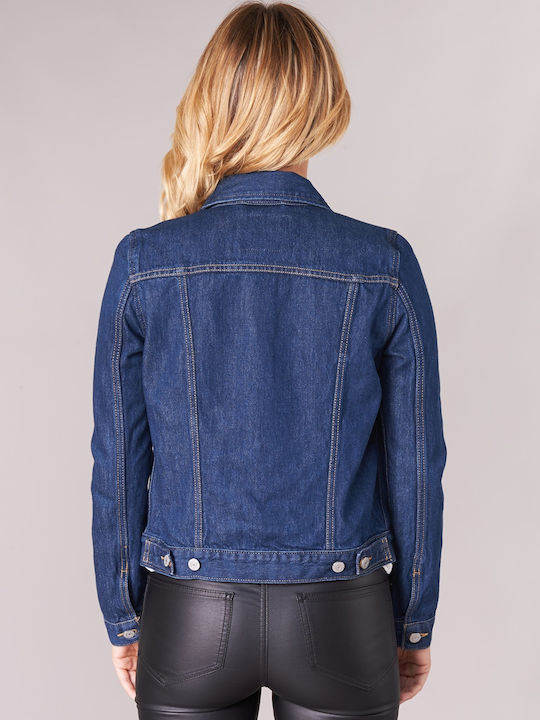 Original Trucker Women's Short Jean Jacket for Spring or Autumn Blue