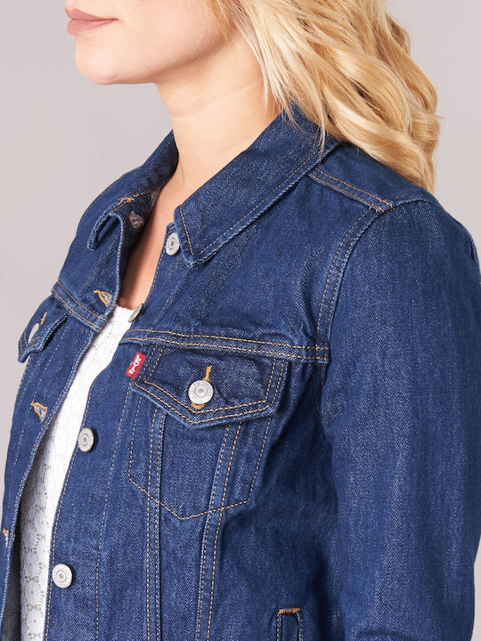 Original Trucker Women's Short Jean Jacket for Spring or Autumn Blue