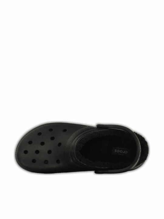 Crocs Classic Fuzz Lined Ανατομικά Σαμπό με Γούνα Μαύρα