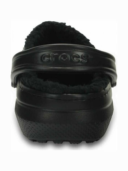 Crocs Classic Fuzz Lined Ανατομικά Σαμπό με Γούνα Μαύρα